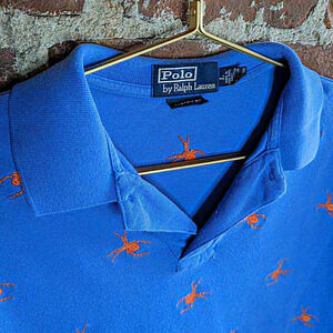 Halloween Polo‎ by Ralph Lauren Large Custom Fit Blue Polo w/ Embroidered Spider